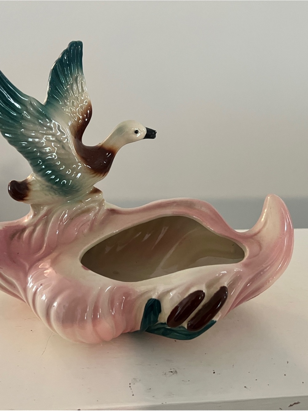 Vintage Ceramic Duck Planter - Pink & Teal